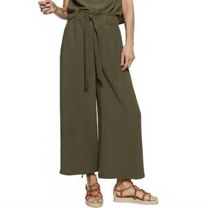 Mango Bow Culottes Ankle Pants Khaki Green XS